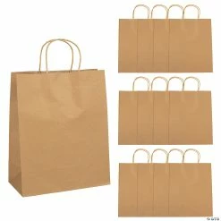 10 1/2" x 5 1/4" x 13" Large Brown Kraft Paper Gift Bags - 12 Pc.
