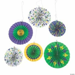 10" - 14" Mardi Gras Hanging Paper Fans - 6 Pc.