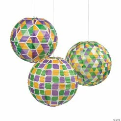 12" Mardi Gras Hanging Paper Lanterns - 6 Pc.