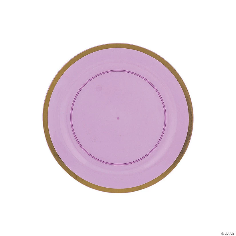Premium Purple Plastic Dessert Plates with Gold Trim - 25 Ct. - Image 2