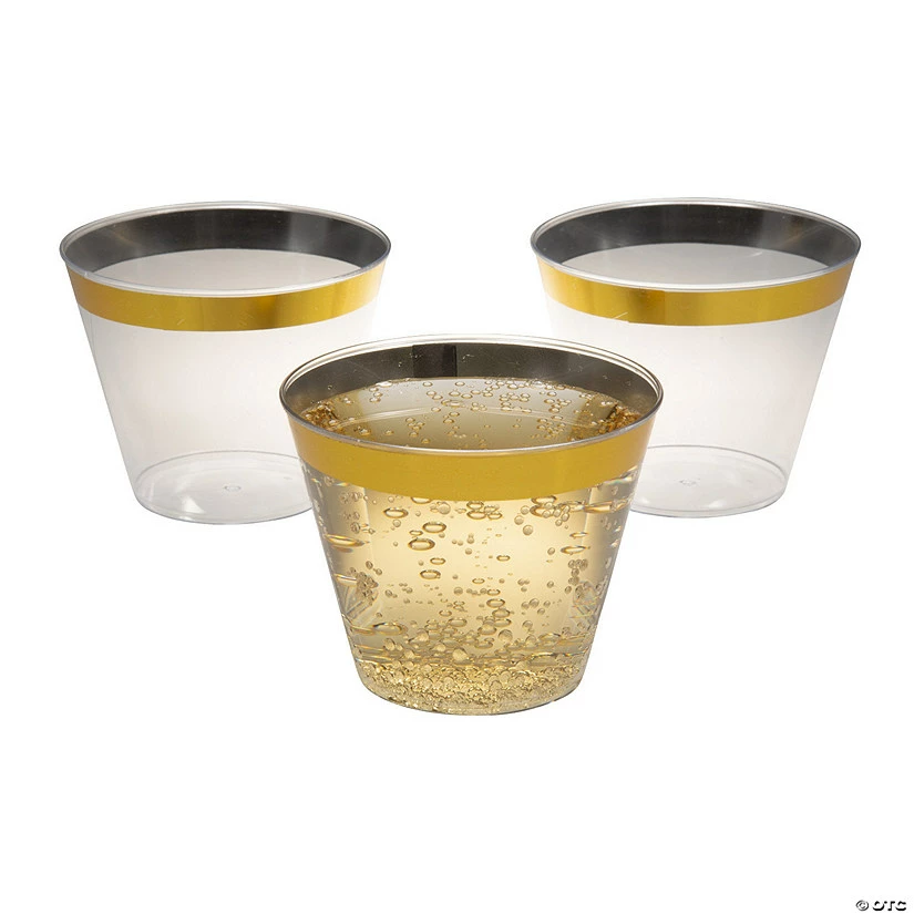Small Clear Plastic Cups with Gold Trim - 50 Pc. - Image 2