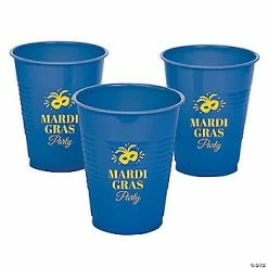 Blue Personalized Mardi Gras Mask Plastic Cups - 40 Pc.
