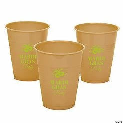 Metallic Gold Personalized Mardi Gras Mask Plastic Cups - 40 Pc.