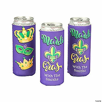 Personalized Premium Mardi Gras Slim Fit Can Coolers - 12 Pc. 3 Personalized Premium Mardi Gras Slim Fit Can Coolers - 12 Pc.