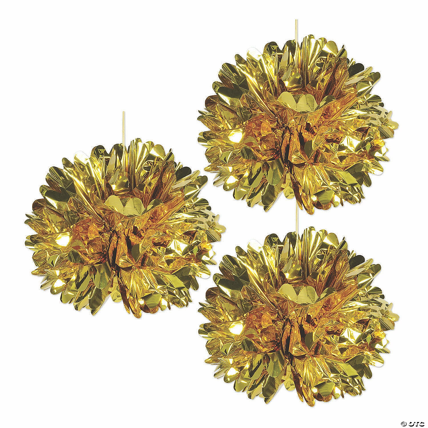 16" Metallic Gold Hanging Fluff Balls - 3 Pc.