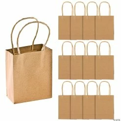 4 1/2" x 2" x 5 3/4" Small Brown Kraft Paper Gift Bags - 12 Pc.