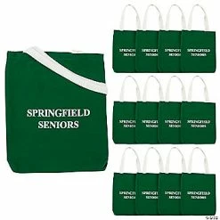 10" x 12" Personalized Medium Green Canvas Tote Bags - 12 Pc.