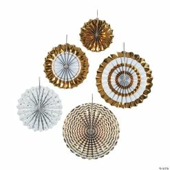 6" - 10" Gold Hanging Paper Fan Assortment - 5 Pc.