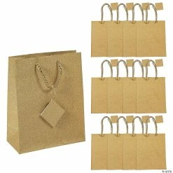 Medium Glitter Gift Bags with Tags - 12 Pc.