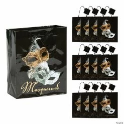 7 1/4" x 9" Medium Masquerade Ball Gift Bags with Tags - 12 Pc.