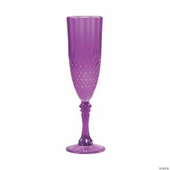 Bright Purple Patterned Plastic Champagne Flutes - 12 Ct.