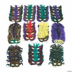 Bulk Mardi Gras Feather Mask Assortment - 250 Pc.