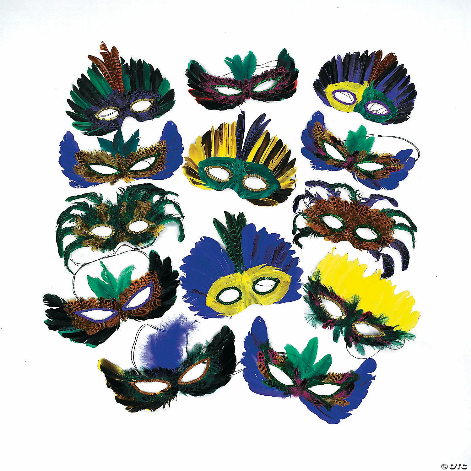 Bulk Mardi Gras Feather Mask Assortment - 250 pcs.
