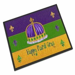 Caroline's Treasures Mardi Gras, Happy Mardi Gras Crown Indoor or Outdoor Mat 24x36, 36 x 24, New Orleans