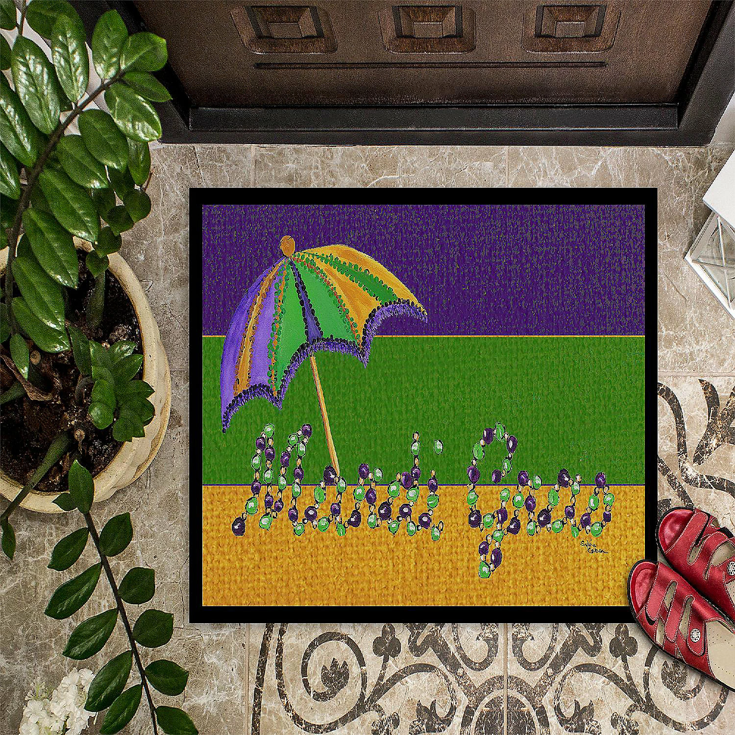 Caroline's Treasures Mardi Gras, Mardi Gras Beads and Umbrella Indoor or Outdoor Mat 24x36, 36 x 24, New Orleans - Image 3