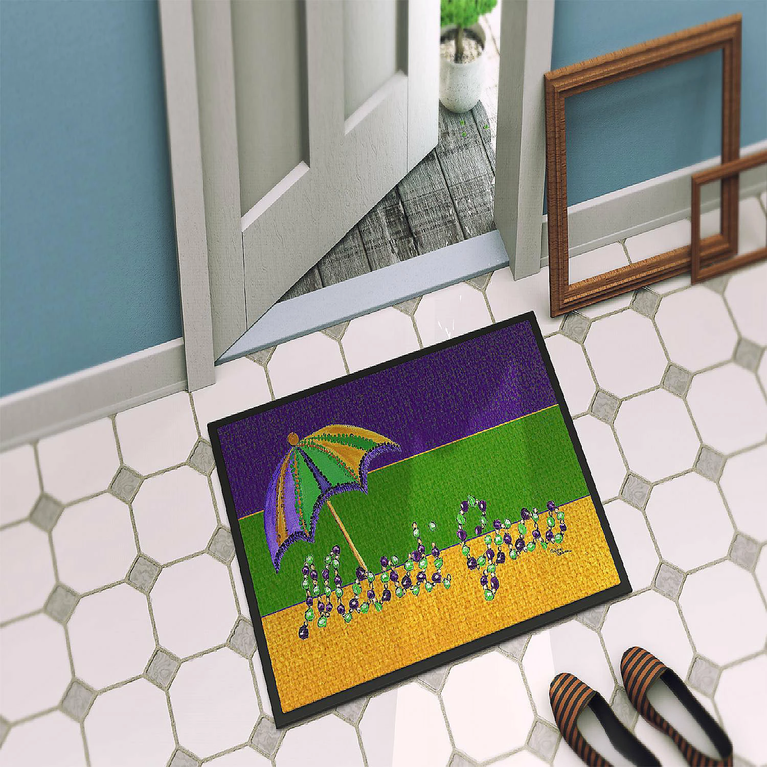 Caroline's Treasures Mardi Gras, Mardi Gras Beads and Umbrella Indoor or Outdoor Mat 24x36, 36 x 24, New Orleans - Image 4