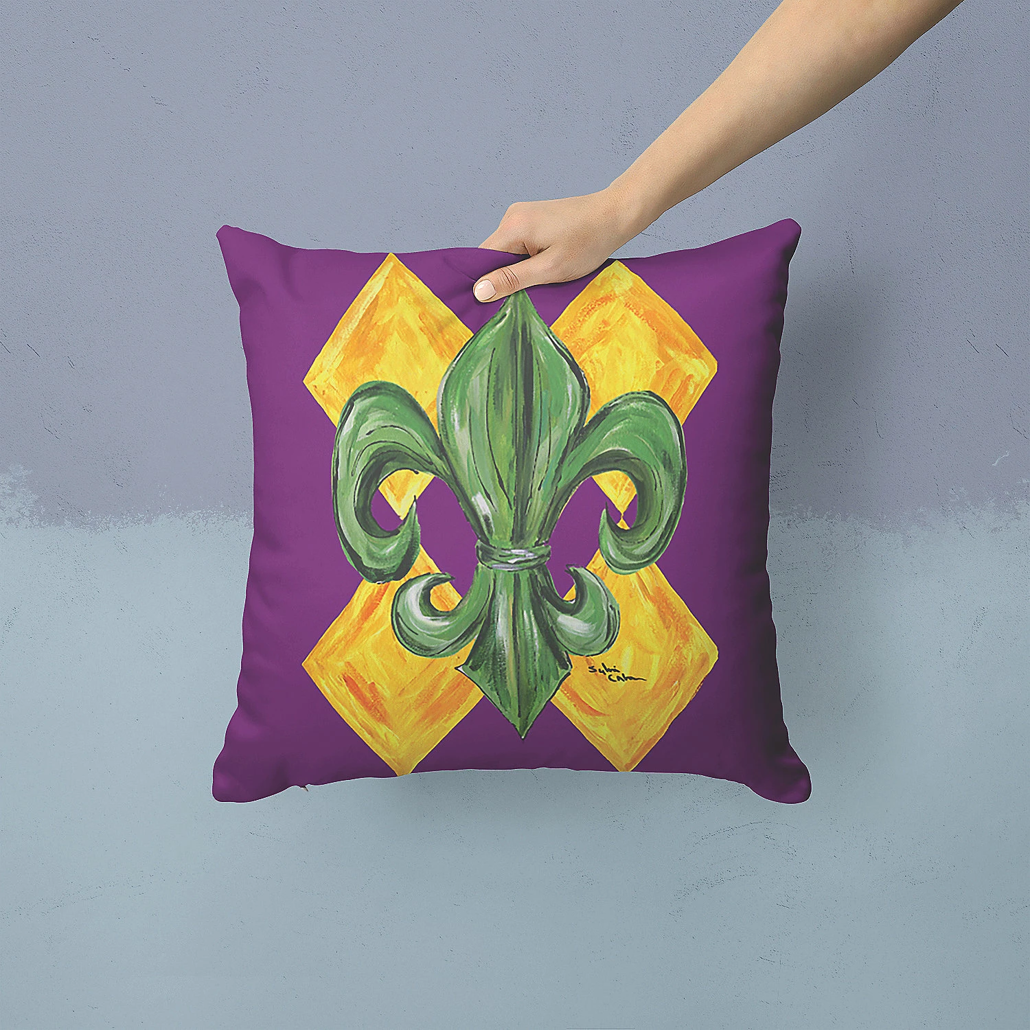 Caroline's Treasures Mardi Gras, Mardi Gras Fleur de lis Fabric Decorative Pillow, 14 x 14, New Orleans - Image 2
