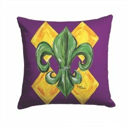 Caroline's Treasures Mardi Gras, Mardi Gras Fleur de lis Fabric Decorative Pillow, 14 x 14, New Orleans
