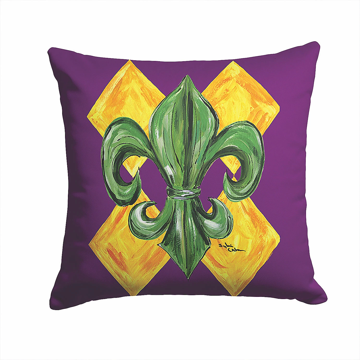 Caroline's Treasures Mardi Gras, Mardi Gras Fleur de lis Fabric Decorative Pillow, 14 x 14, New Orleans