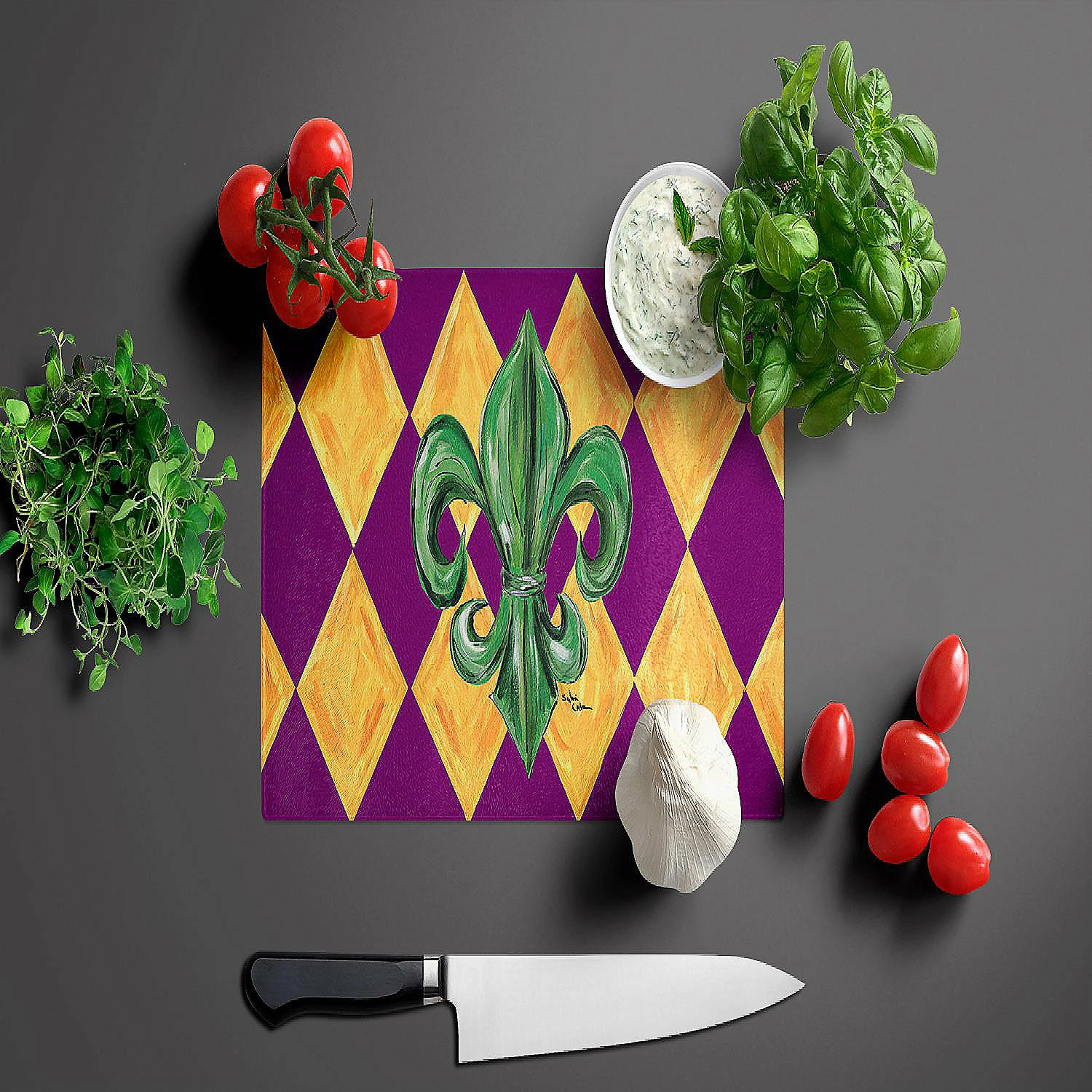 Caroline's Treasures Mardi Gras, Mardi Gras Fleur de lis Glass Cutting Board Large, 12 x 15, New Orleans - Image 3