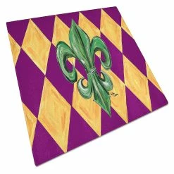 Caroline's Treasures Mardi Gras, Mardi Gras Fleur de lis Glass Cutting Board Large, 12 x 15, New Orleans