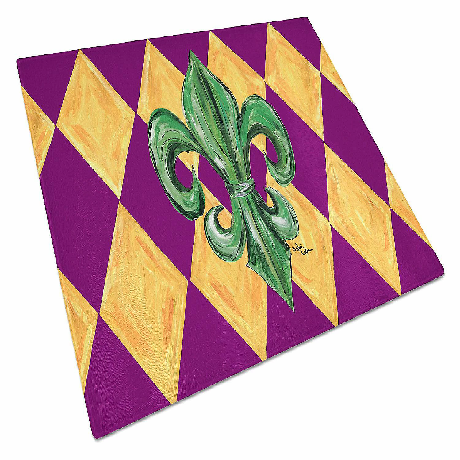 Caroline's Treasures Mardi Gras, Mardi Gras Fleur de lis Glass Cutting Board Large, 12 x 15, New Orleans