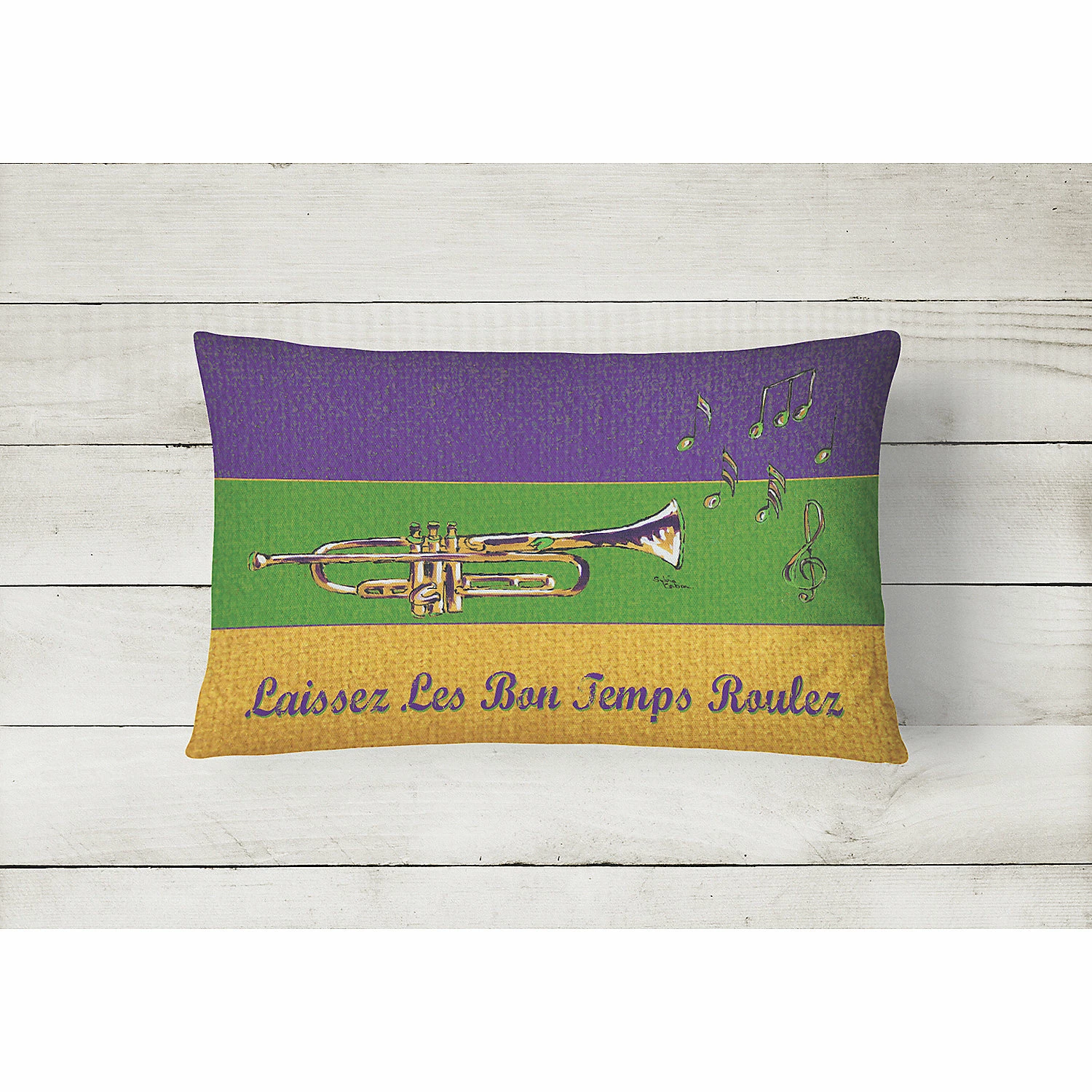 Caroline's Treasures, Mardi Gras, Mardi Gras Jazz Trumpet Canvas Fabric Decorative Pillow, 12 x 16, New Orleans - Image 2
