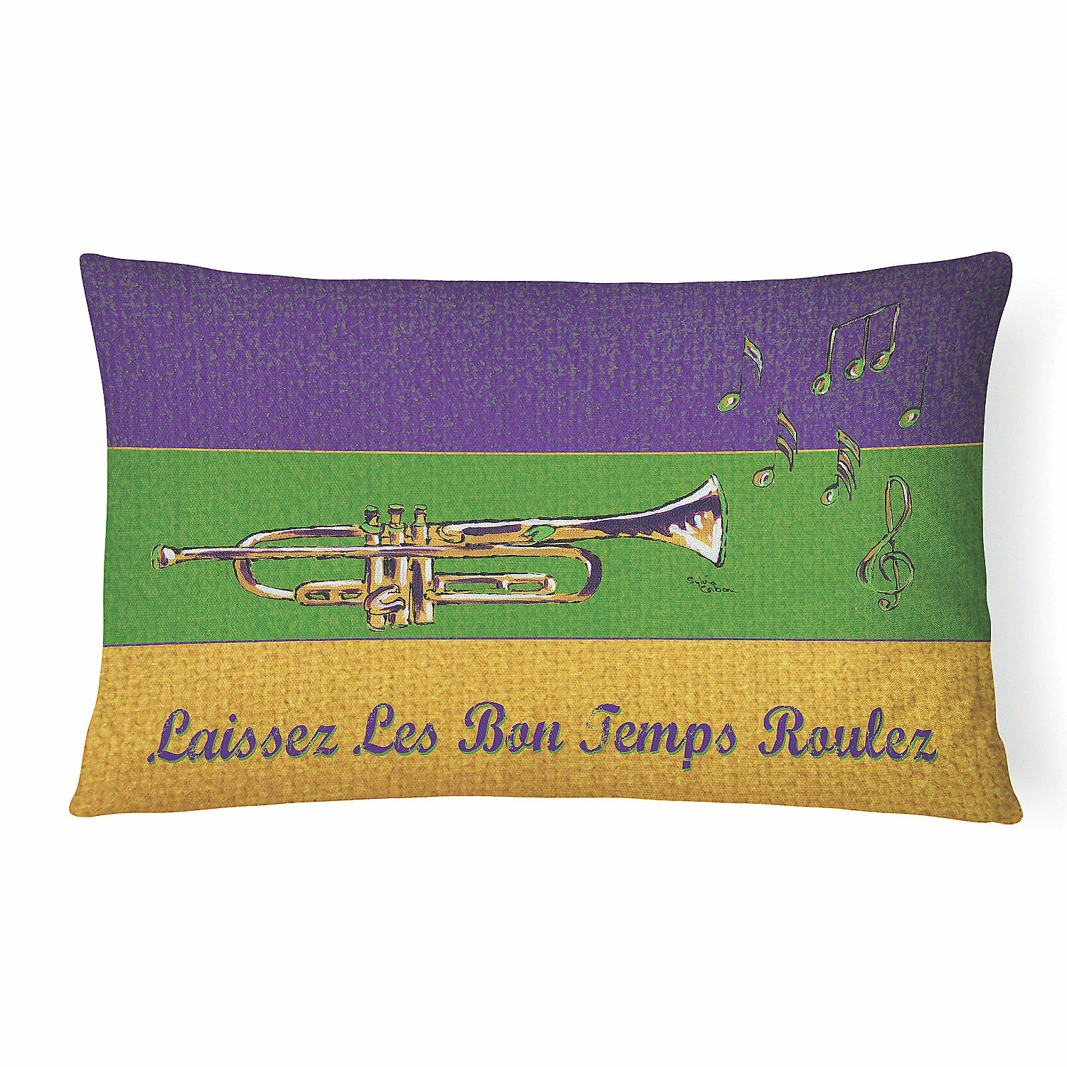 Caroline's Treasures, Mardi Gras, Mardi Gras Jazz Trumpet Canvas Fabric Decorative Pillow, 12 x 16, New Orleans