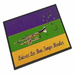 Caroline's Treasures Mardi Gras, Mardi Gras Jazz Trumpet Indoor or Outdoor Mat 24x36, 36 x 24, New Orleans