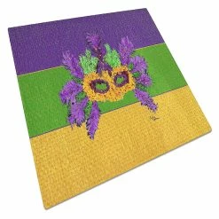 Caroline's Treasures Mardi Gras, Mardi Gras Mask and Feathers Glass Cutting Board Large, 12 x 15, New Orleans