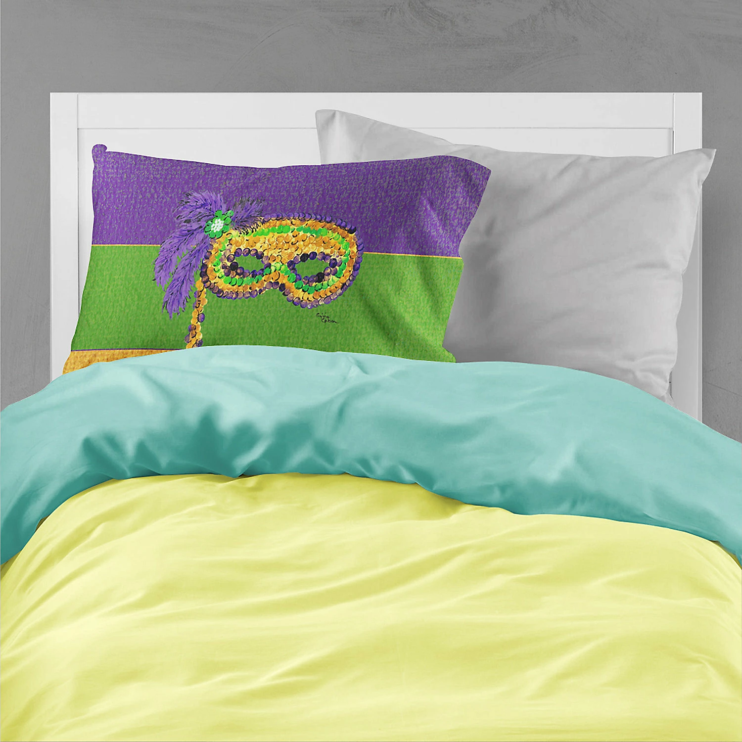 Caroline's Treasures Mardi Gras, Mardi Gras Mask on Stick Fabric Standard Pillowcase, 30 x 20.5, New Orleans - Image 2