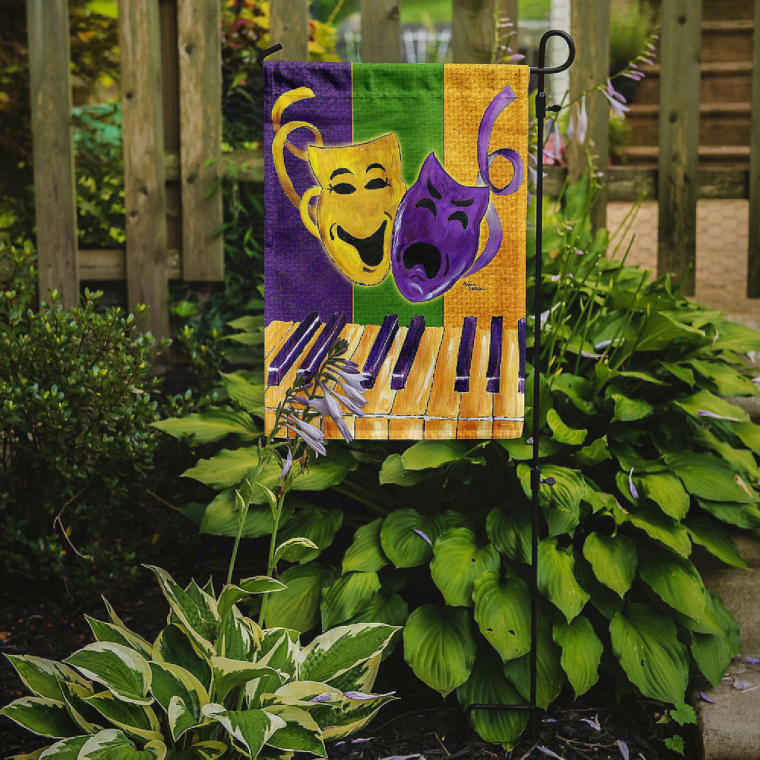Caroline's Treasures Mardi Gras, Mardi Gras Piano with Comedy and Tragedy Masks Flag Garden Size, 11.25 x 15.5, New Orleans - Image 2