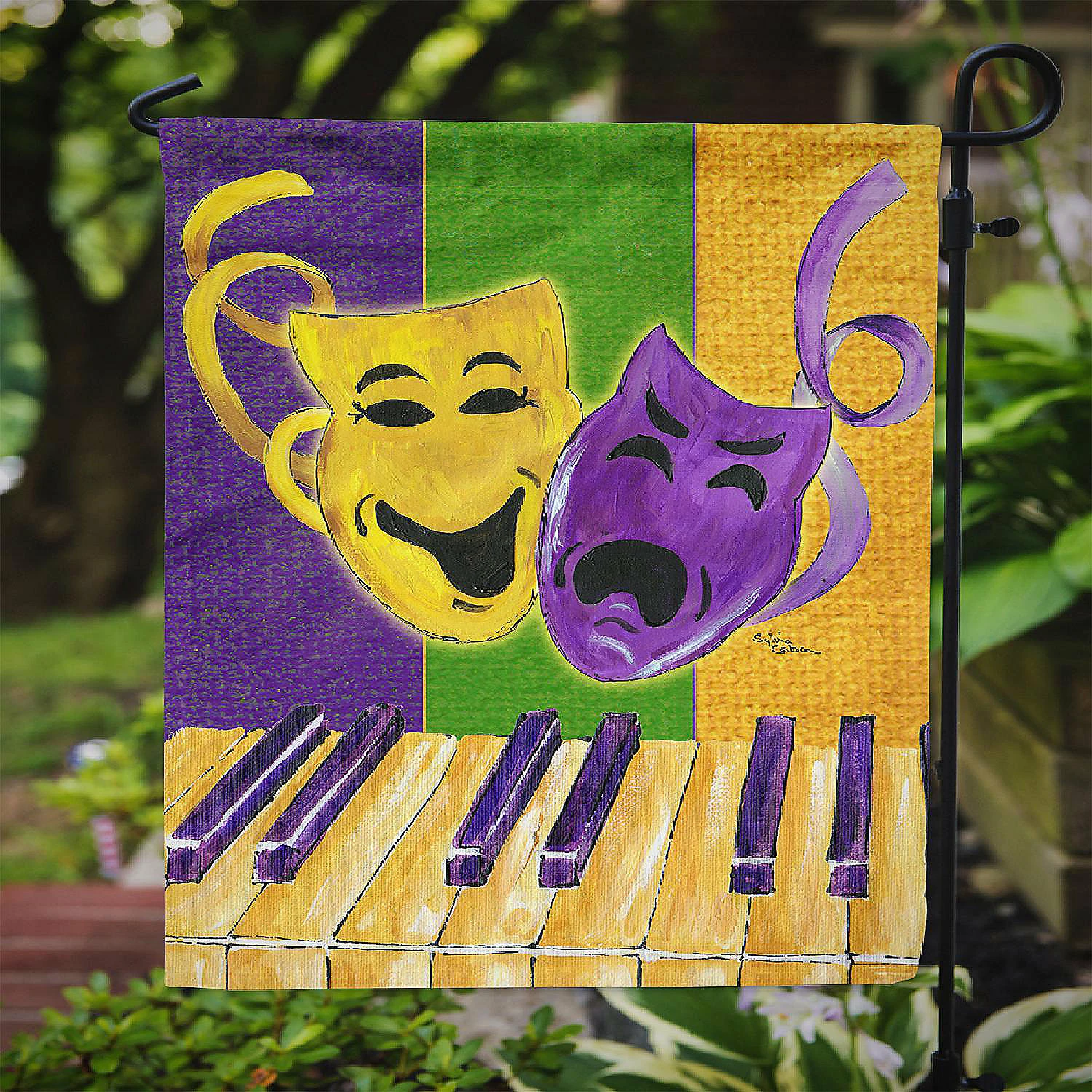 Caroline's Treasures Mardi Gras, Mardi Gras Piano with Comedy and Tragedy Masks Flag Garden Size, 11.25 x 15.5, New Orleans - Image 3