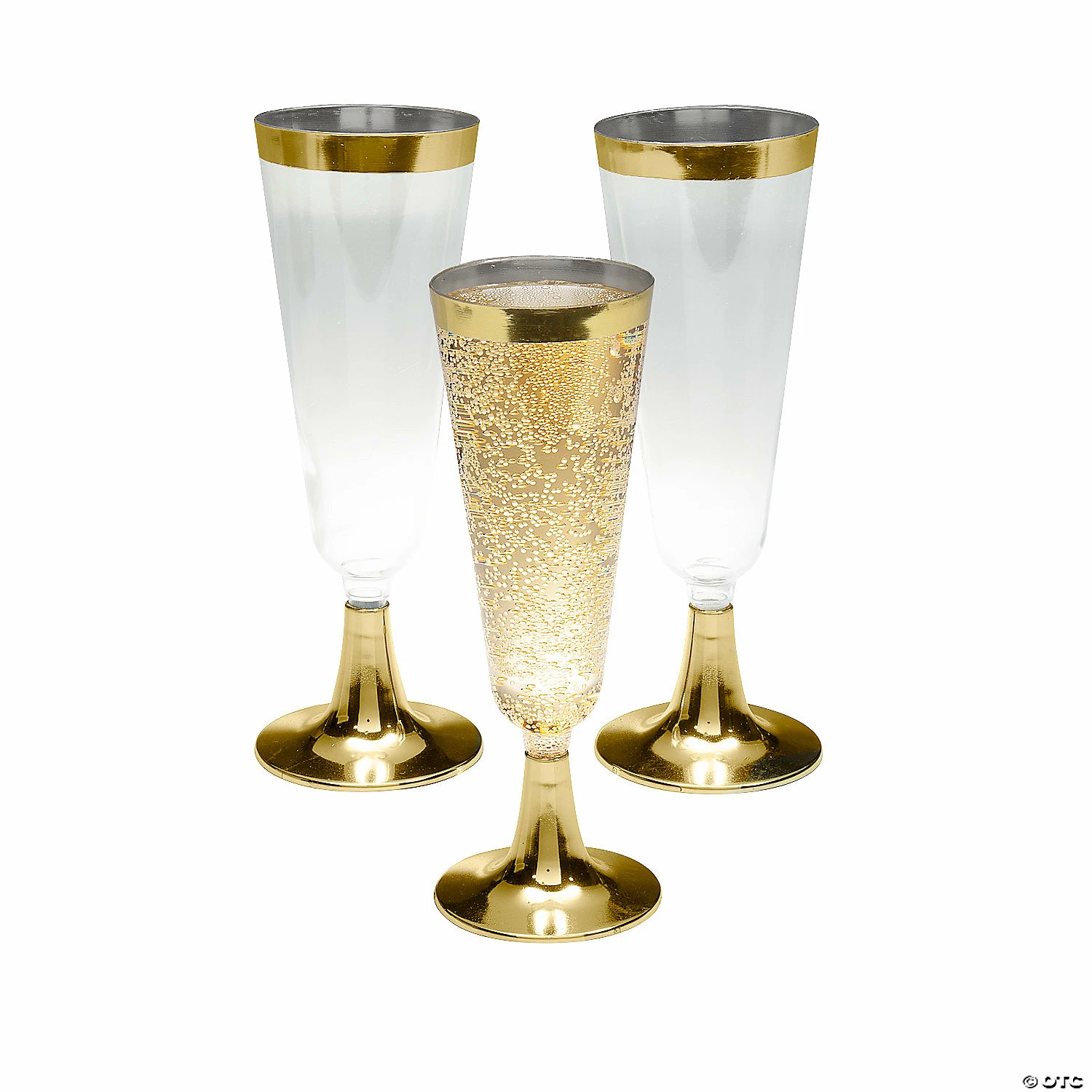 Clear Plastic Champagne Flutes with Gold Trim - 25 Ct.