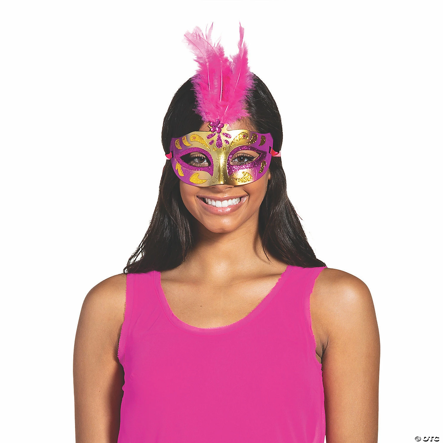 Gold Feathered Masquerade Masks- 12 Pc. - Image 2