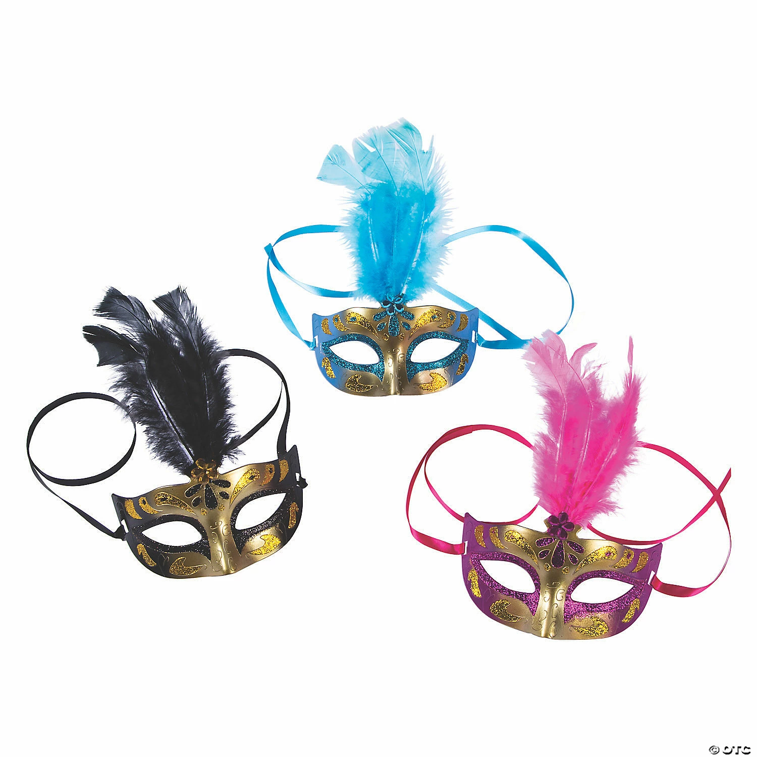 Gold Feathered Masquerade Masks- 12 Pc.