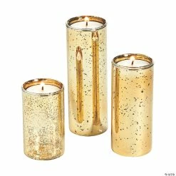 Gold-Flecked Mercury Cylinder Candle Holders - 3 Pc.