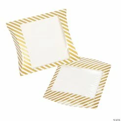Gold Stripe Pillow Boxes with Window - 24 Pc.