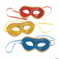 Gold Trimmed Glitter Mask Assortment- 12 Pc.