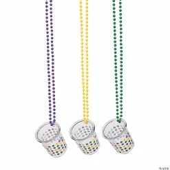 Mardi Gras Bead Necklaces with Plastic Shot Glass - 12 Pc.