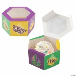 Mardi Gras Hexagon Favor Boxes with Window - 12 Pc.