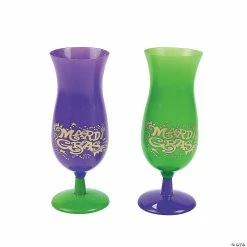 Mardi Gras Plastic Hurricane Glasses - 12 Ct.
