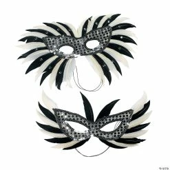 Mardi Gras Silver Feather Masks - 12 Pc.