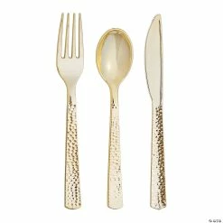Metallic Gold Hammered Assorted Cutlery 72 Count