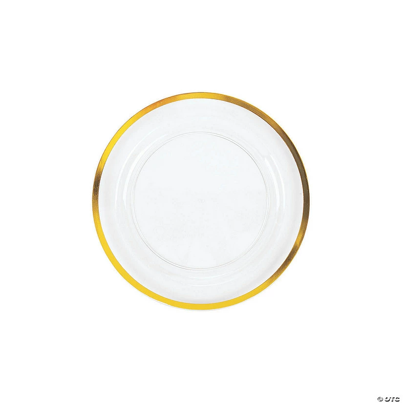 Premium Clear Plastic Dessert Plates with Gold Trim - 25 Ct.