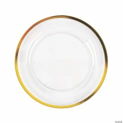 Premium Clear Plastic Dinner Plates with Gold Trim - 25 Ct.