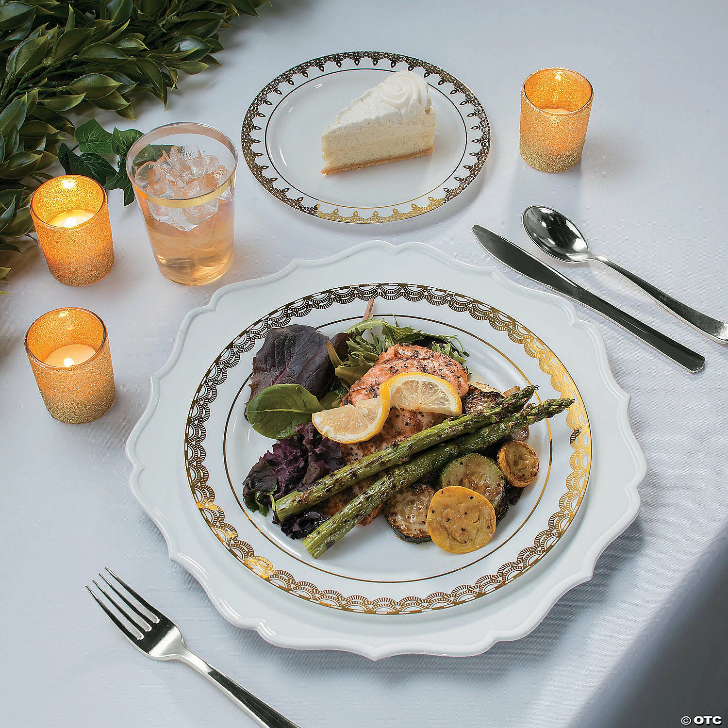 Premium Plastic Dinner Plates with Ornate Gold Trim - 25 Ct. - Image 2
