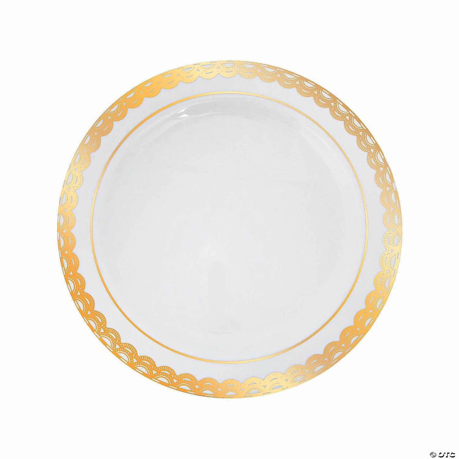 Premium Plastic Dinner Plates with Ornate Gold Trim - 25 Ct.
