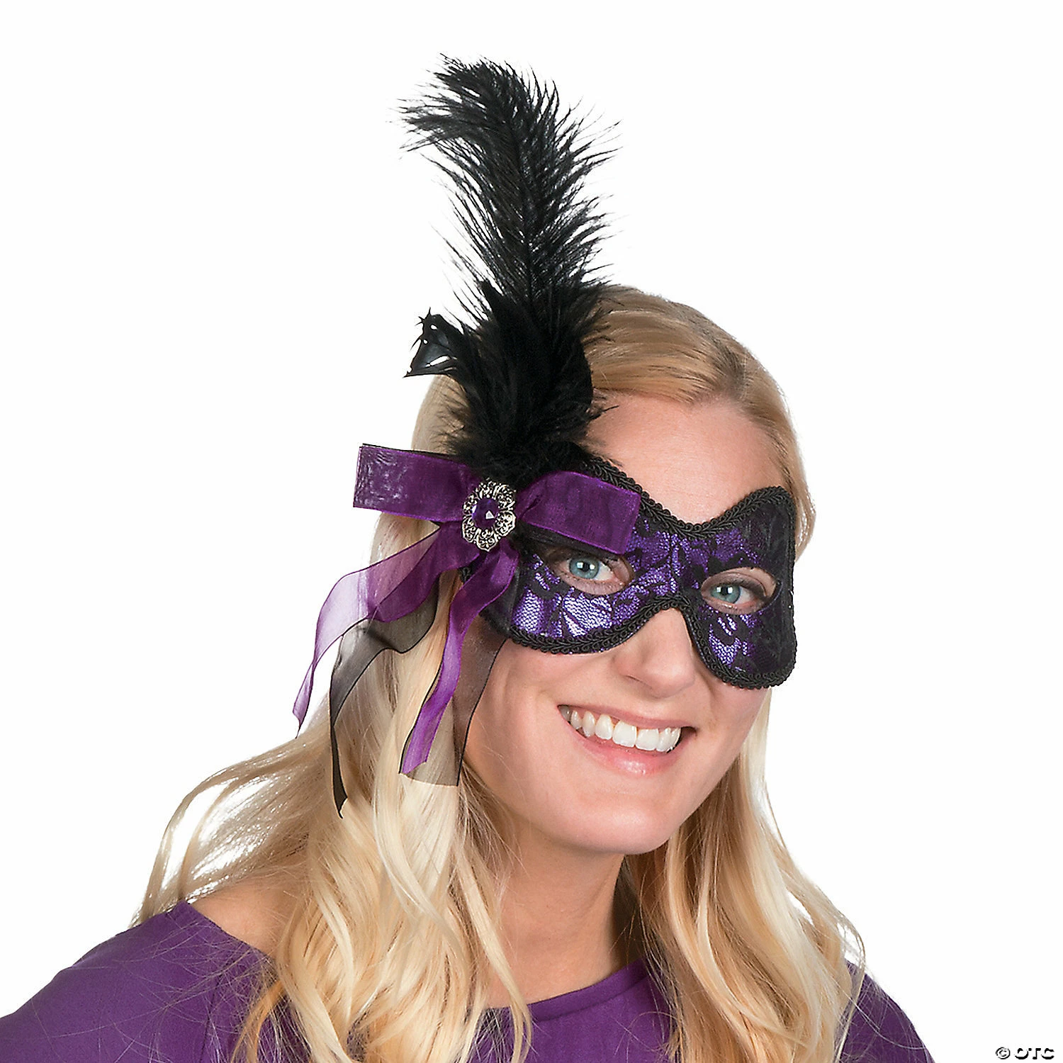 Purple Feather Masks - 6 Pc. - Image 2