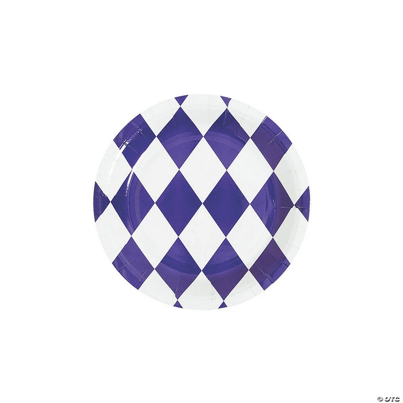 Purple Harlequin Print Paper Dessert Plates - 8 Ct.